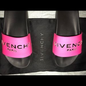 Givenchy Logo Leather Slides Pink/ Black Sz 8